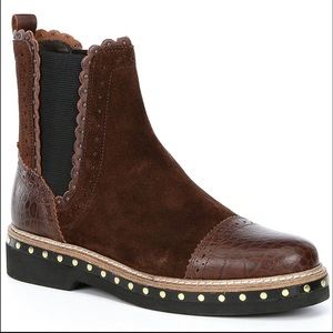 Free People
Atlas Suede Croco Printed Cap Toe Studded Chelsea Booties size 38
